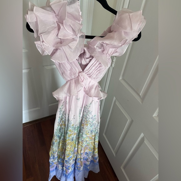 NWT Zimmermann Floral Ruffle Linen & Silk Gown in Blue Meadow OP US2P - Picture 13 of 17
